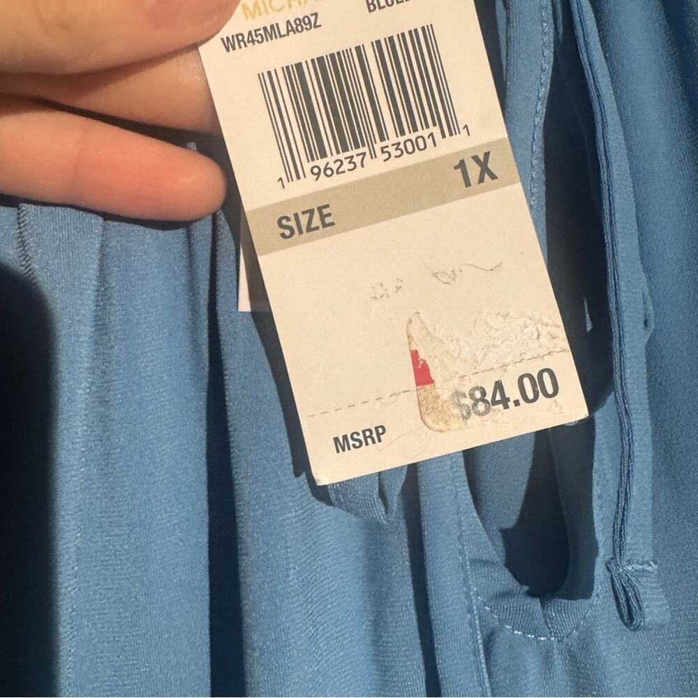 NEW MICHAEL Michael Kors Blue Peasant Keyhole Blouse, 1X - Picture 10 of 13